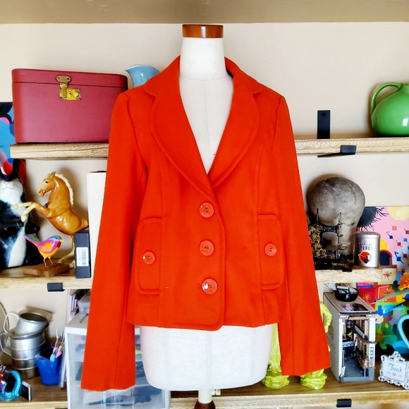 TULLE Anthro Wool Brilliant Persimmon Orange Jacket Lined Size M - Picture 1 of 9